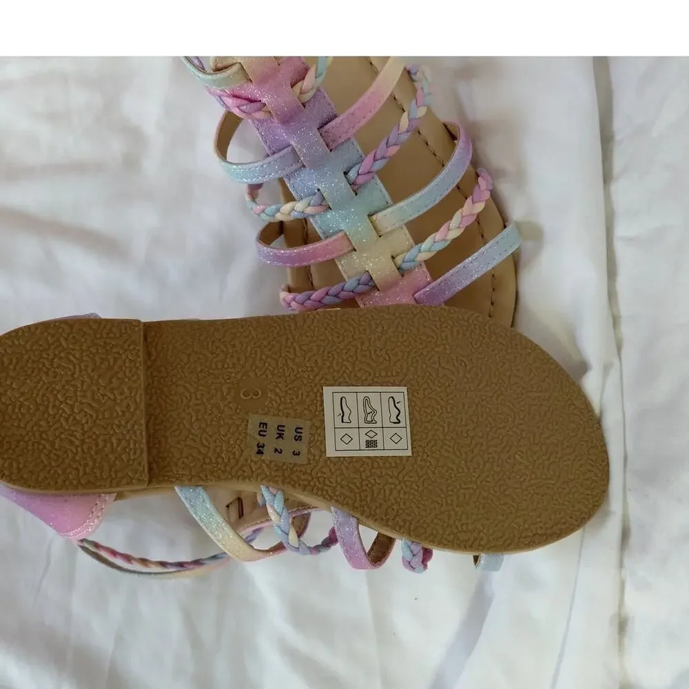 Youth  Fabkids Girls Gladiator Sandals Size 3 Pastel Glitter NWT